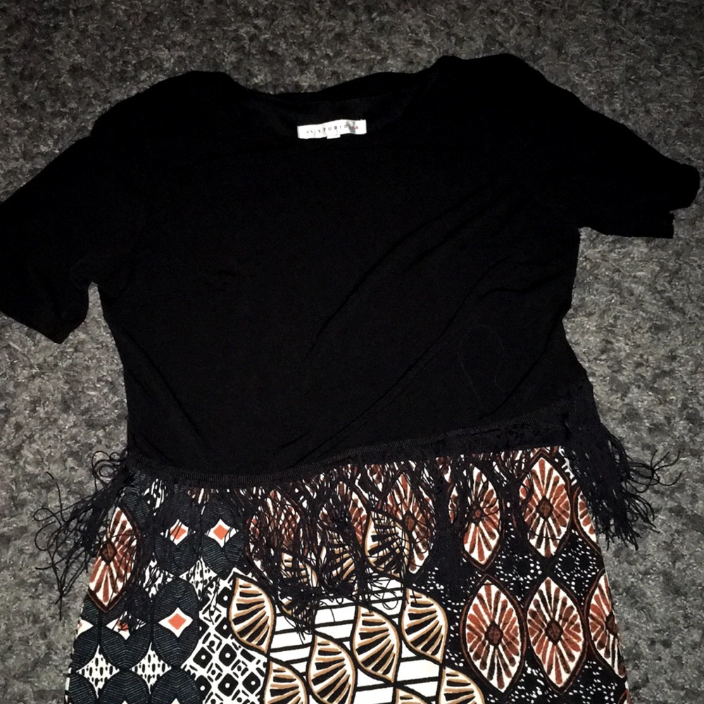 Black dress with design.